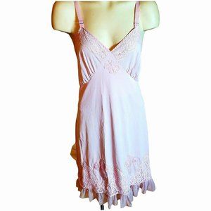 VTG Nani Flower Full Size Slip Dress 38 Light Pink, Lace and Ruffle